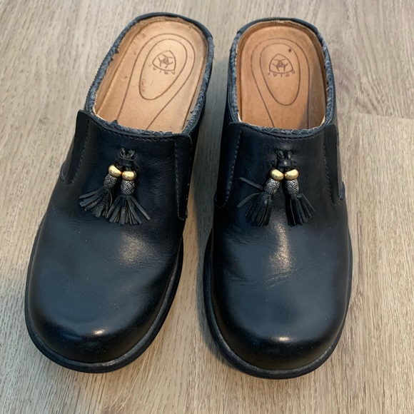 Ariat black leather clogs mules tassels womens 6.5 western comfort - Picture 1 of 7